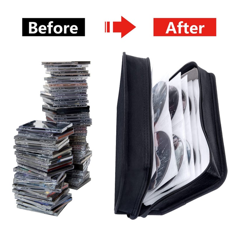 Siveit DVD Case, 128 Capacity CD/DVD Case Wallet Binder Storage Holder Booklet for Car Home Office and Travel (White binder, Black) - Image 4